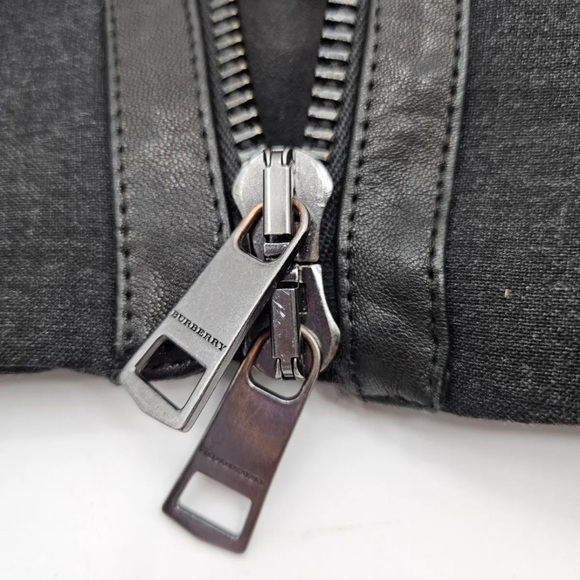 BURBERRY London Double Breasted Dark Gray/ Black Leather Trim Coat Jacket Sz 6 - Picture 7 of 15